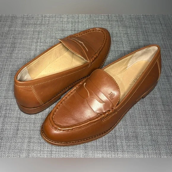 Lauren Ralph Lauren Women's Wynnie Loafers Deep Saddle Tan Leather Size 9B - Picture 2 of 7
